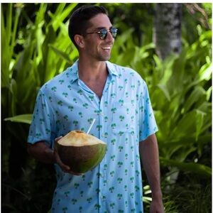 Kenny Flowers The Coconut Groove Blue Short Sleeve Shirt Size XXL